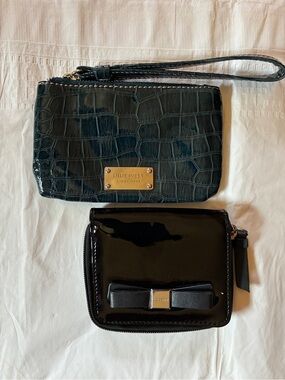 Nine West Set: Croc Embossed Teal Wristlet & Glossy Black Bow Wallet